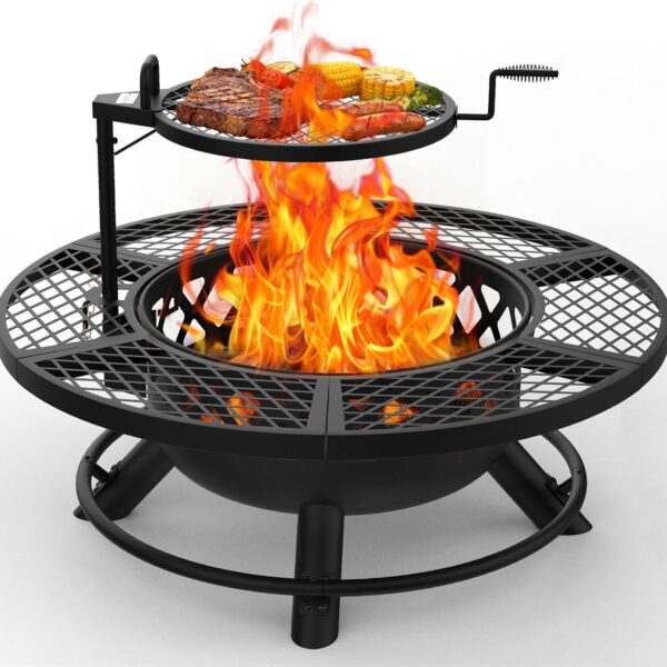 BALI OUTDOORS Fire Pit with Poker, 40 inch Outdoor Fire Pit Patio, Wood Burning Firepits for Outside with Grill
