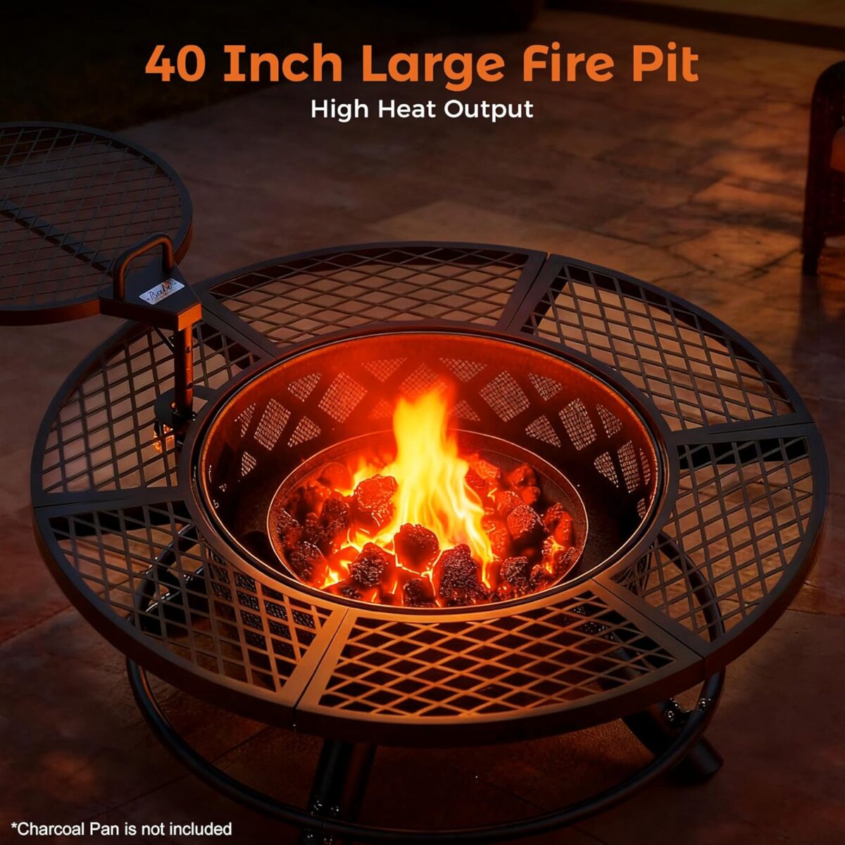 BALI OUTDOORS Fire Pit with Poker, 40 inch Outdoor Fire Pit Patio, Wood Burning Firepits for Outside with Grill - Image 2