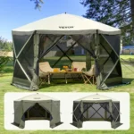 VEVOR Camping Gazebo Screen Tent, 12*12ft, 6 Sided Pop-up Canopy Shelter Tent with Mesh Windows, Portable Carry Bag, Stakes, Large Shade Tents for Outdoor Camping, Lawn and Backyard - Image 2