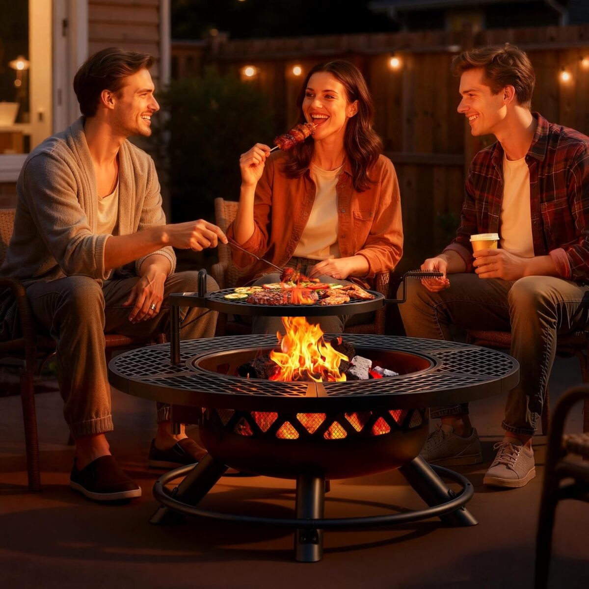 BALI OUTDOORS Fire Pit with Poker, 40 inch Outdoor Fire Pit Patio, Wood Burning Firepits for Outside with Grill - Image 7