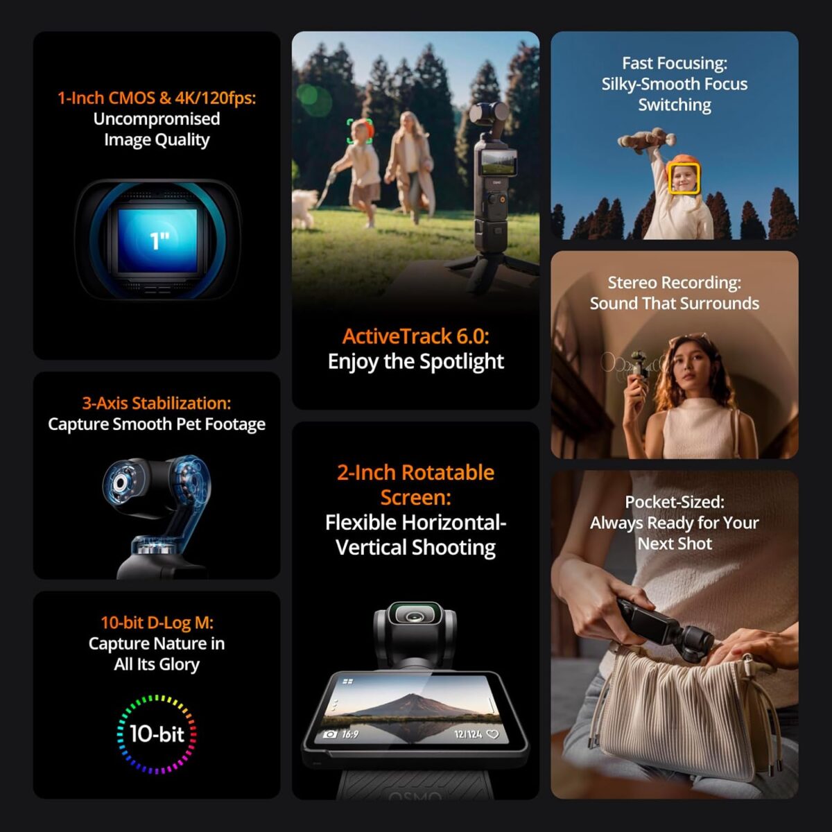 DJI Osmo Pocket 3 Creator Combo, 1'' CMOS, 4K Resolution/120fps Vlog Camera, 3-Axis Stabilization, Face/Object Tracking, Mic Included for Clear Sound - Image 8