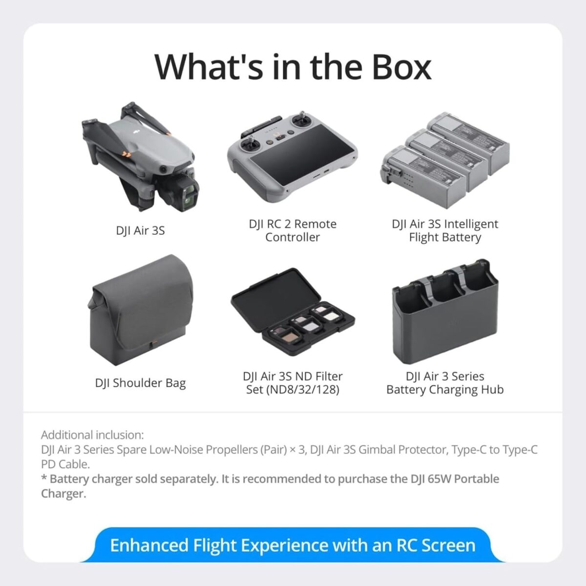 DJI Air 3S Fly More Combo (RC 2 Screen Remote Controller), Drone with 1" CMOS Wide-Angle & Medium Tele Camera for Adults, 4K/60fps, Omnidirectional Sensing & 3 Batteries for Extended Flight Time - Image 2