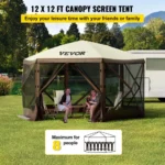 VEVOR Camping Gazebo Screen Tent, 12*12ft, 6 Sided Pop-up Canopy Shelter Tent with Mesh Windows, Portable Carry Bag, Stakes, Large Shade Tents for Outdoor Camping, Lawn and Backyard - Image 5