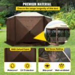 VEVOR Camping Gazebo Screen Tent, 12*12ft, 6 Sided Pop-up Canopy Shelter Tent with Mesh Windows, Portable Carry Bag, Stakes, Large Shade Tents for Outdoor Camping, Lawn and Backyard - Image 6