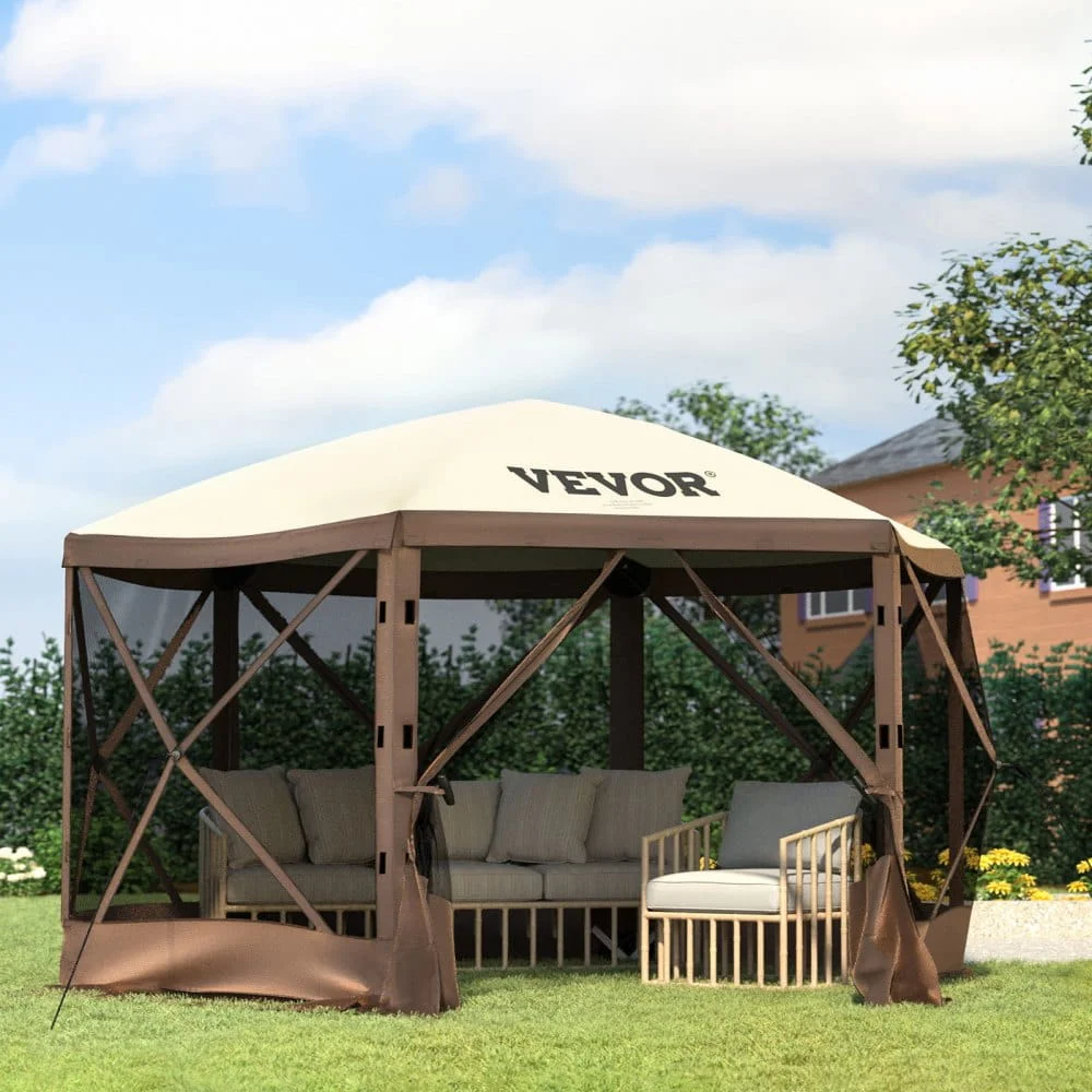 VEVOR Camping Gazebo Screen Tent, 12*12ft, 6 Sided Pop-up Canopy Shelter Tent with Mesh Windows, Portable Carry Bag, Stakes, Large Shade Tents for Outdoor Camping, Lawn and Backyard - Image 10