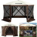 VEVOR Camping Gazebo Screen Tent, 12*12ft, 6 Sided Pop-up Canopy Shelter Tent with Mesh Windows, Portable Carry Bag, Stakes, Large Shade Tents for Outdoor Camping, Lawn and Backyard