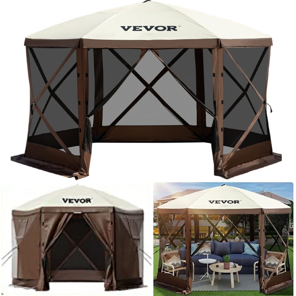 DM_20260415232118_001-fe08df VEVOR Camping Gazebo Screen Tent, 12*12ft, 6 Sided Pop-up Canopy Shelter Tent with Mesh Windows, Portable Carry Bag, Stakes, Large Shade Tents for Outdoor Camping, Lawn and Backyard - Image 1