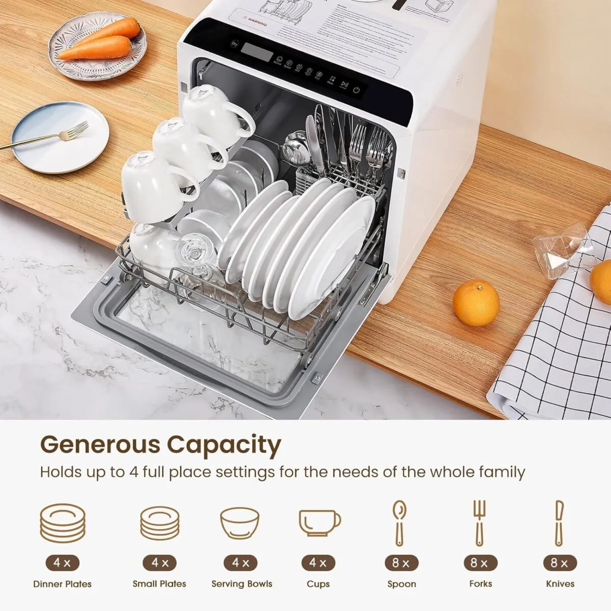 HAVA Countertop Dishwasher, 6 Programs Portable Dishwashers with 5L Built-in Water Tank, No Hookup Needed, Baby Care & Air-Drying Function for Apartments and RVs - Image 5