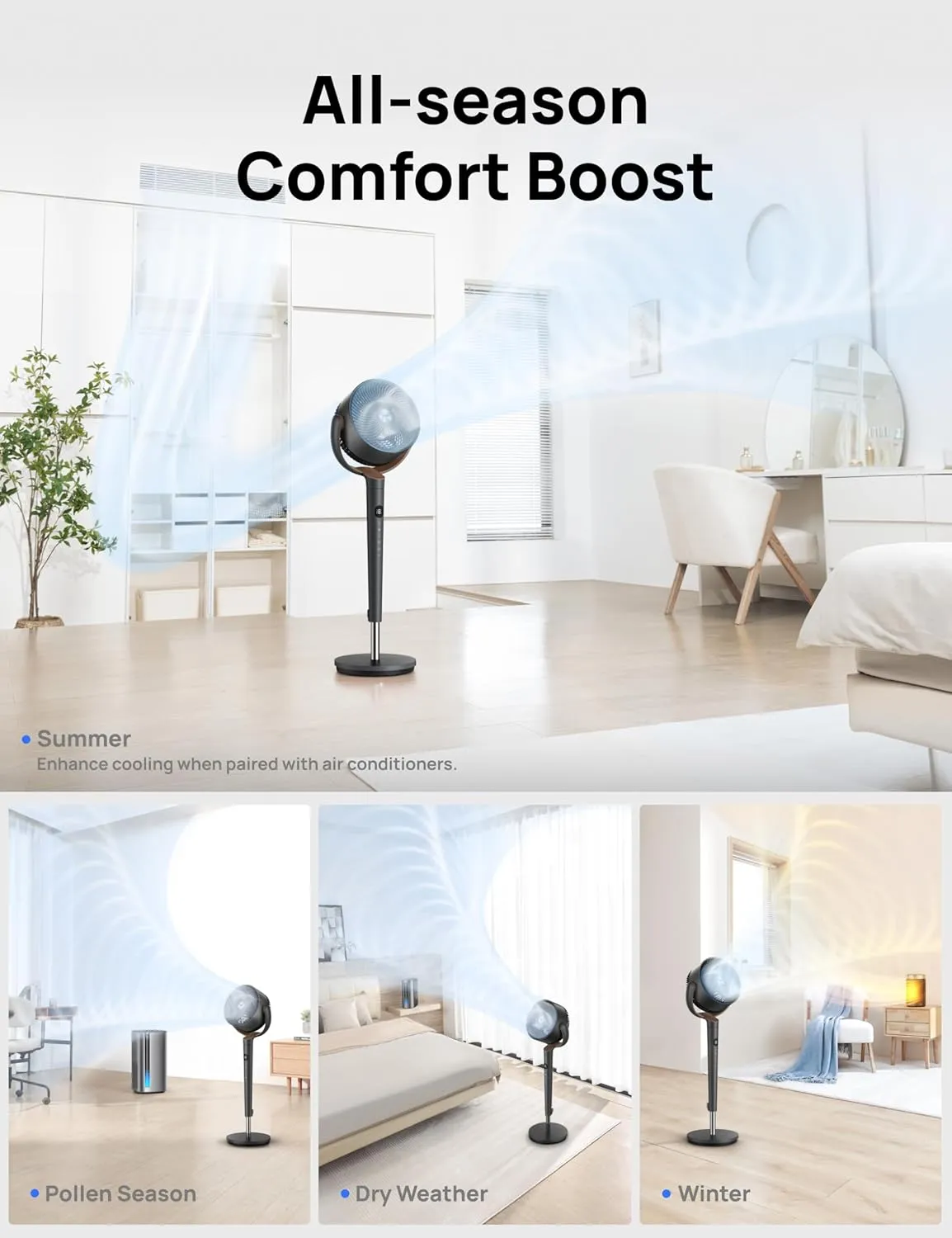 DREO Fan for Bedroom, 120° Oscillating Standing Fans, Quiet Floor Fan with DC Motor, 100ft Pedestal Fans for Room, 9 Speeds, 4 modes, 20dB, 120° Manual Vertical, 37-42" Adjustable Height, 9H Timer (复制) - Image 7