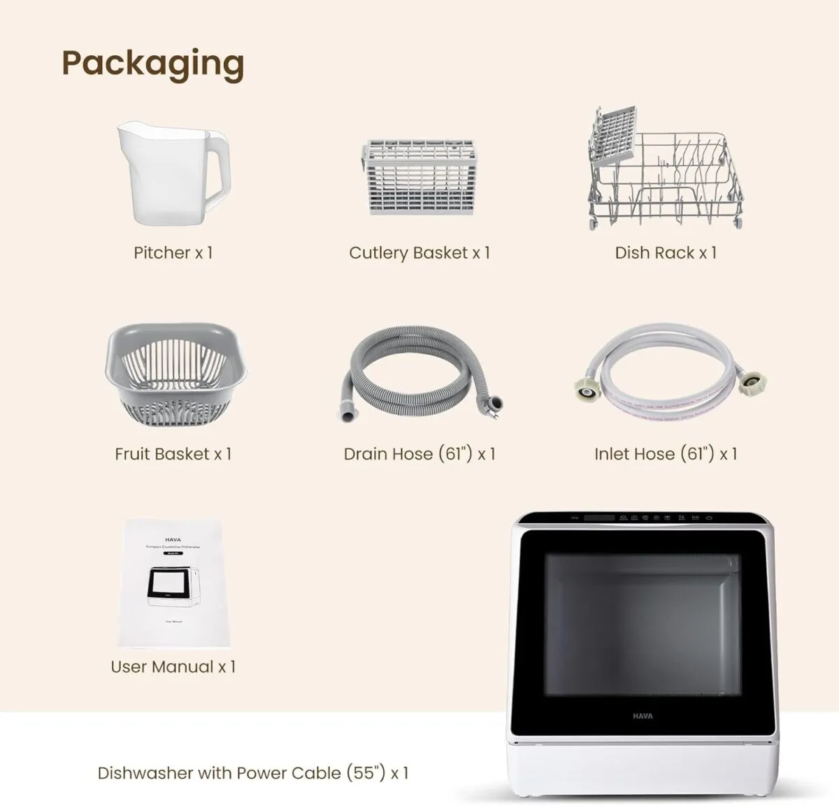 HAVA Countertop Dishwasher, 6 Programs Portable Dishwashers with 5L Built-in Water Tank, No Hookup Needed, Baby Care & Air-Drying Function for Apartments and RVs - Image 9