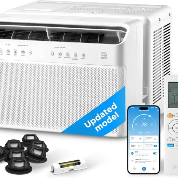 Midea 10,000 BTU U Shaped Smart Inverter Window Air Conditioner - Cools 450 Sq Ft, Ultra Quiet with Open Window Flexibility - Alexa/Google Assistant Compatible - 35% Energy Savings, Remote (Updated)