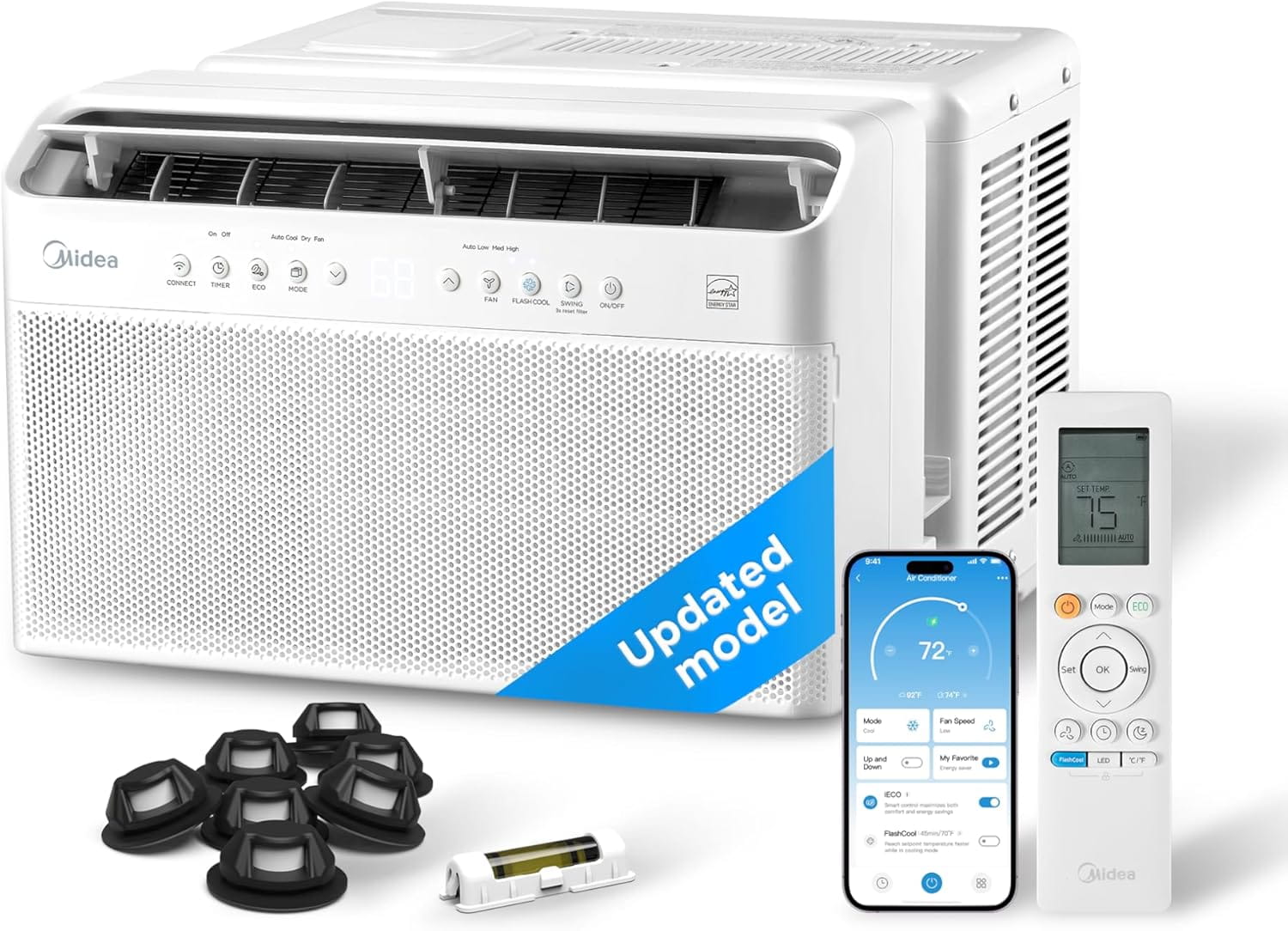 1-e00d18 Midea 10,000 BTU U Shaped Smart Inverter Window Air Conditioner - Cools 450 Sq Ft, Ultra Quiet with Open Window Flexibility - Alexa/Google Assistant Compatible - 35% Energy Savings, Remote (Updated) - Image 1