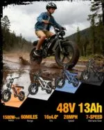 ESKUTE V100 Electric Bike for Adults, Electric Dirt Bike 1500W Peak Motor, All Terrain Dual Suspension E Bike 20+MPH Top Speed, Ebike Up to 60 Miles Range, 16" Fat Tire, 48V13Ah Battery, 7-Speed - Image 3