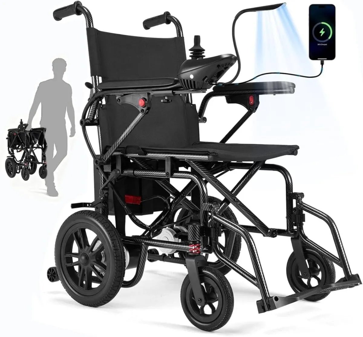 Electric Wheelchairs for Adults，Lightweight Foldable Wheelchair 15 Miles Long Travel Range, 360° Joystick Control Motorized Wheelchair, Support 286 lbs with LED Light Power Wheelch - Image 3