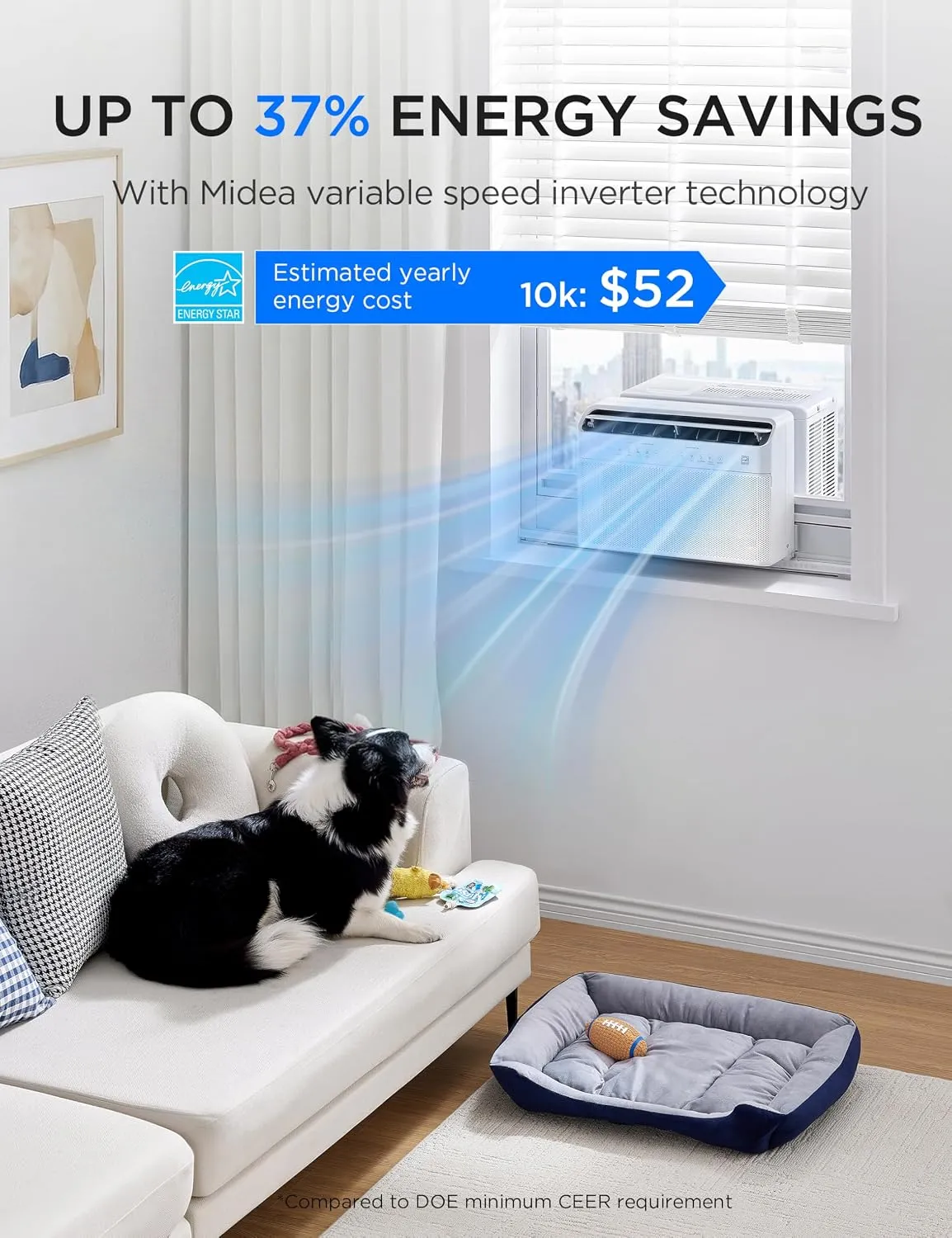 Midea 10,000 BTU U Shaped Smart Inverter Window Air Conditioner - Cools 450 Sq Ft, Ultra Quiet with Open Window Flexibility - Alexa/Google Assistant Compatible - 35% Energy Savings, Remote (Updated) - Image 5