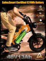 ESKUTE V100 Electric Bike for Adults, Electric Dirt Bike 1500W Peak Motor, All Terrain Dual Suspension E Bike 20+MPH Top Speed, Ebike Up to 60 Miles Range, 16" Fat Tire, 48V13Ah Battery, 7-Speed - Image 5